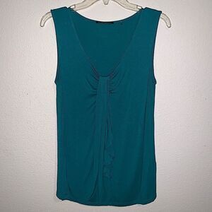 Elie Tahari Teal Ruffle Draped Front Blouse Tank Top Sleeveless Lightweight